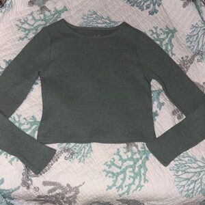 PacSun Olive Ribbed Long-Sleeve Crop Top